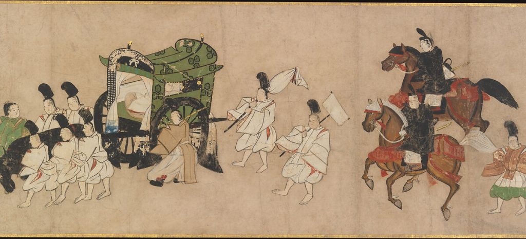 A Japanese scroll painting depicting a scene from the tale “Channel Markers” (Miotsukushi)