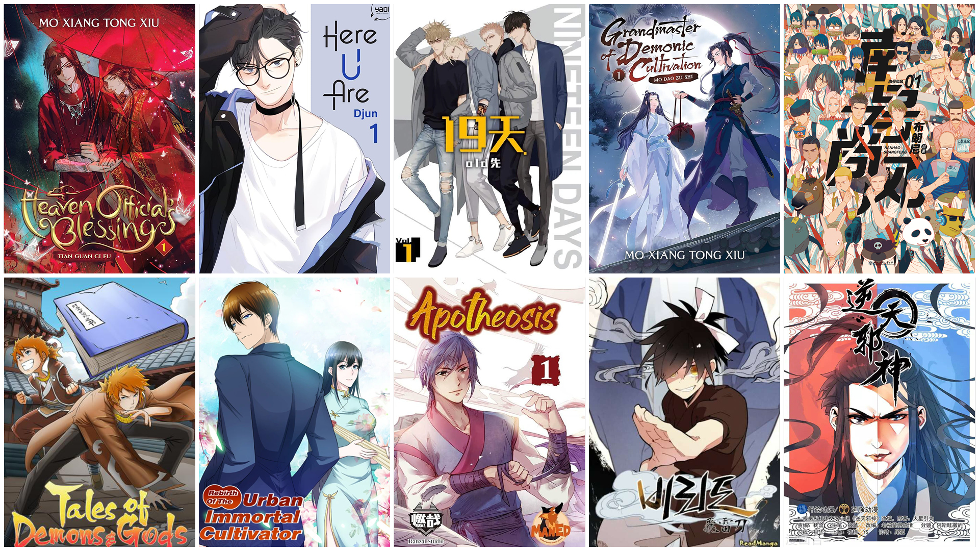 A collage of cover arts for the top 10 manhua