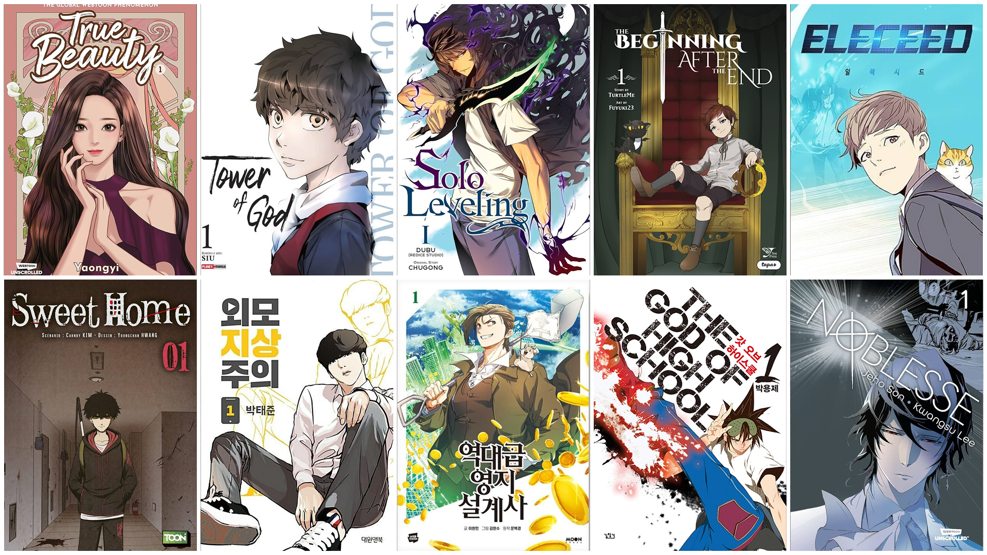 A collage of cover arts for the top 10 manhwa